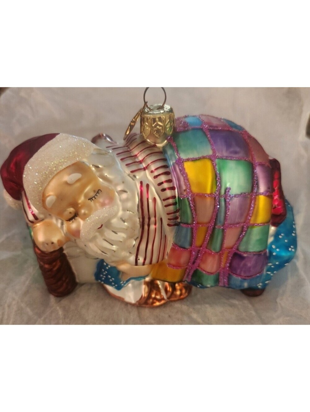 CHRISTOPHER 'RADKO A LONG WINTER'S NAP Glass Santa Ornament FULL-SIZE, MINT